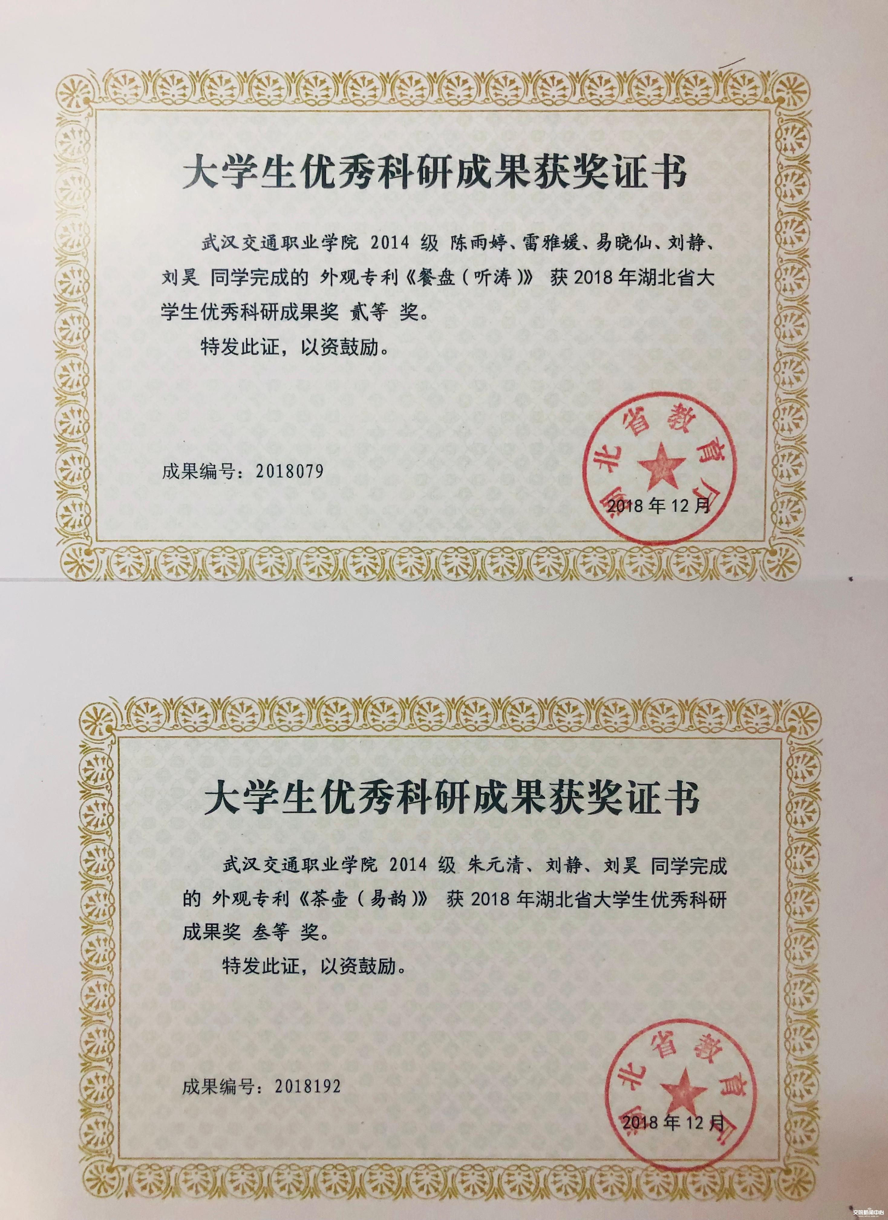 大学生优秀科研成果获奖证书